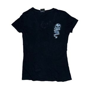 Harley Davidson Skull Angel San Diego California Motorcycle T-Shirt Black V-Neck